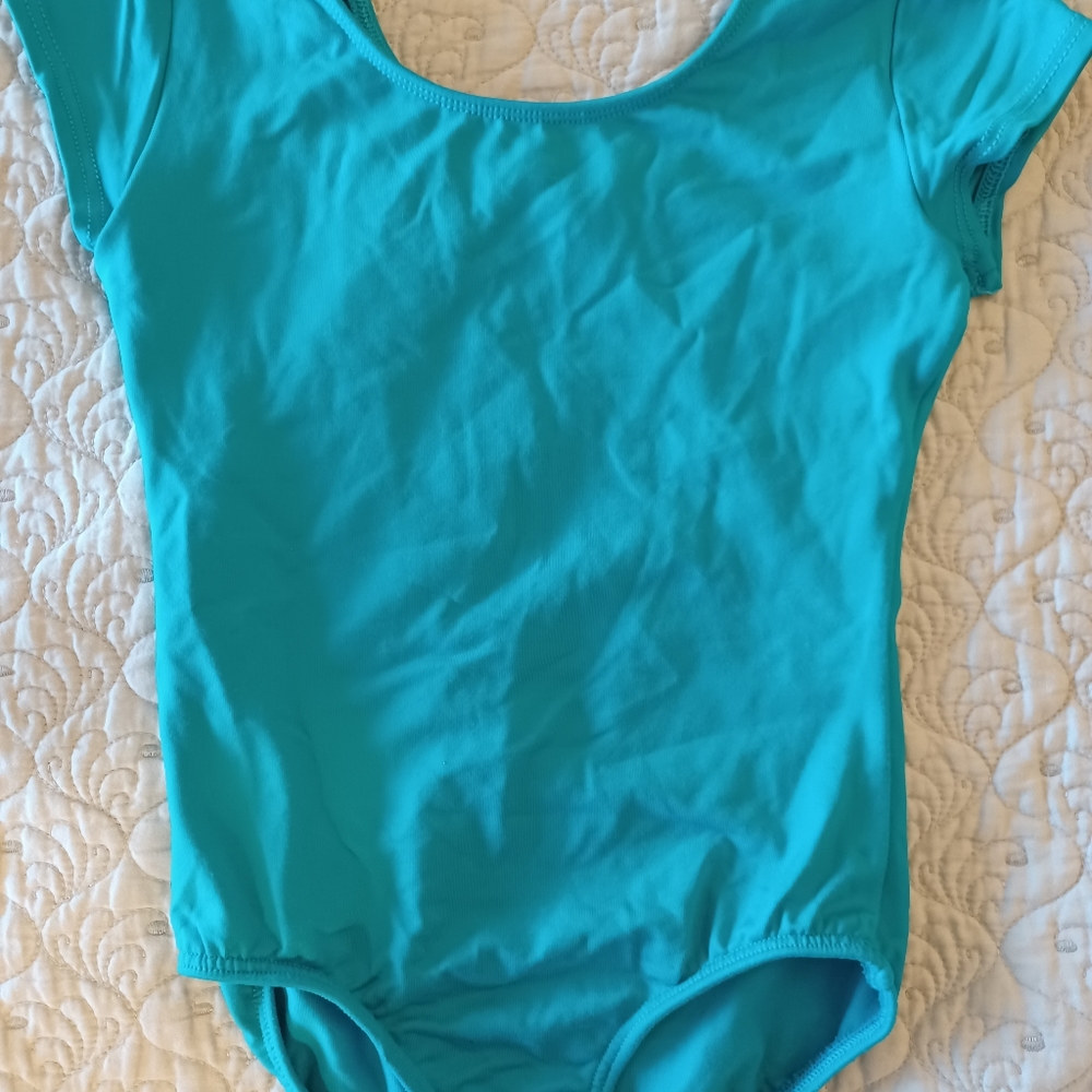 Teal cap sleeve leotard. Size, child 8-10.